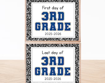 Erster Tag und letzter Tag der 3.Klasse Kreidetafel-Schilder-Set, erster Tag der dritten Klasse, SOFORTIGER DOWNLOAD, Fotorequisite, Schulanfangschild
