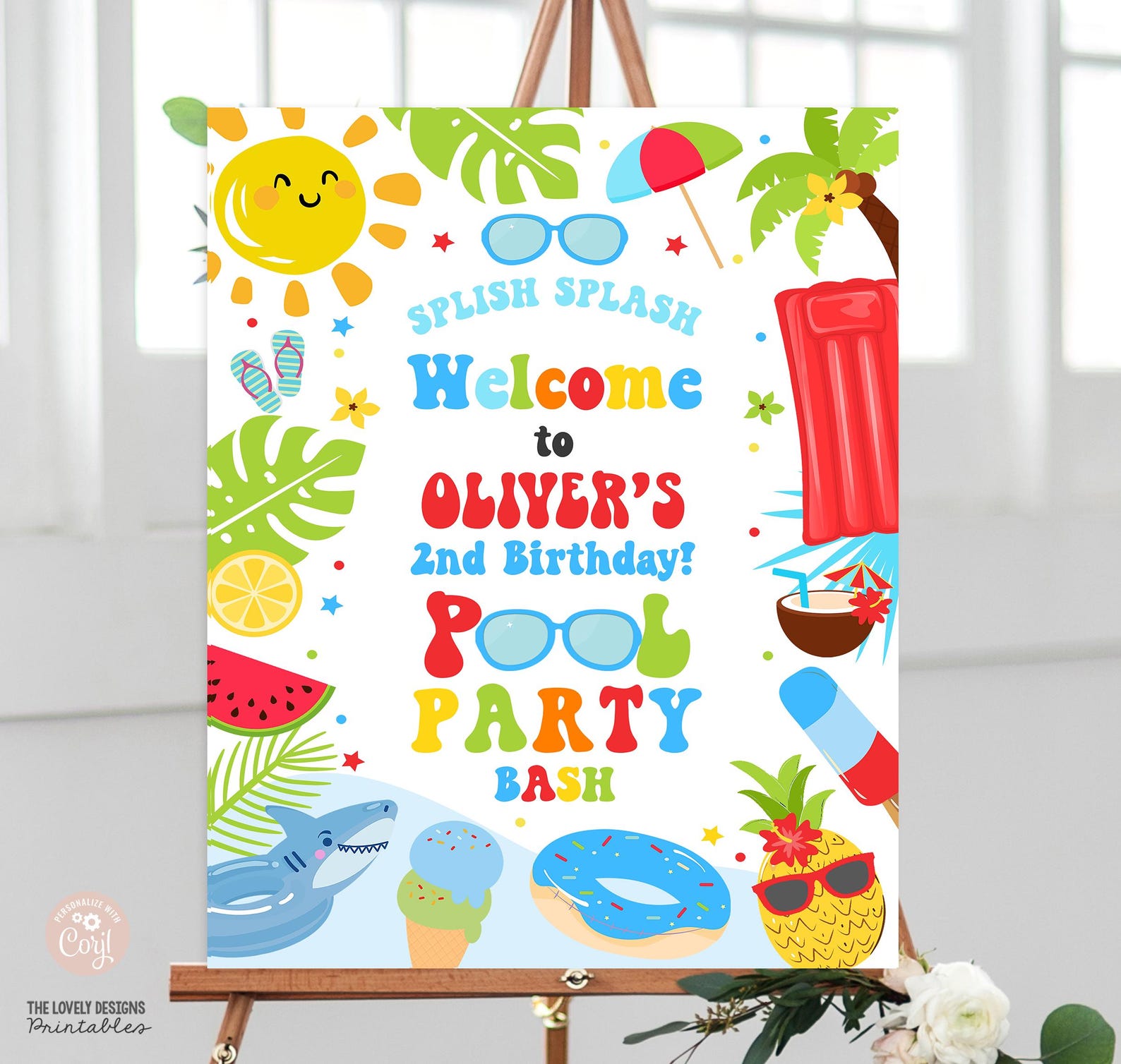 Editable Pool Party Welcome Sign Tropical Splish Splash Pool Float ...