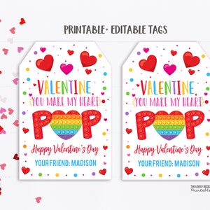 Editable Pop It Valentine&#39;s Day Tag: Printable Fidget Toy Favor (Corjl Template)