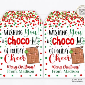 Christmas Chocolate Gift Tag Thanks a Choco-lot of Holiday Cheer Employee Staff Teacher Student Preschool Classroom Favor Tag PTO Gift Tag