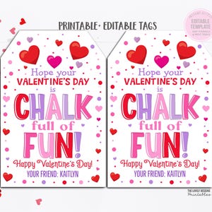 Valentine Chalk Gift Tags, Valentine&#39;s Day is chalk full of fun Tag, Preschool Classroom Student Gift PTO Non-Candy Printable Valentine Tag