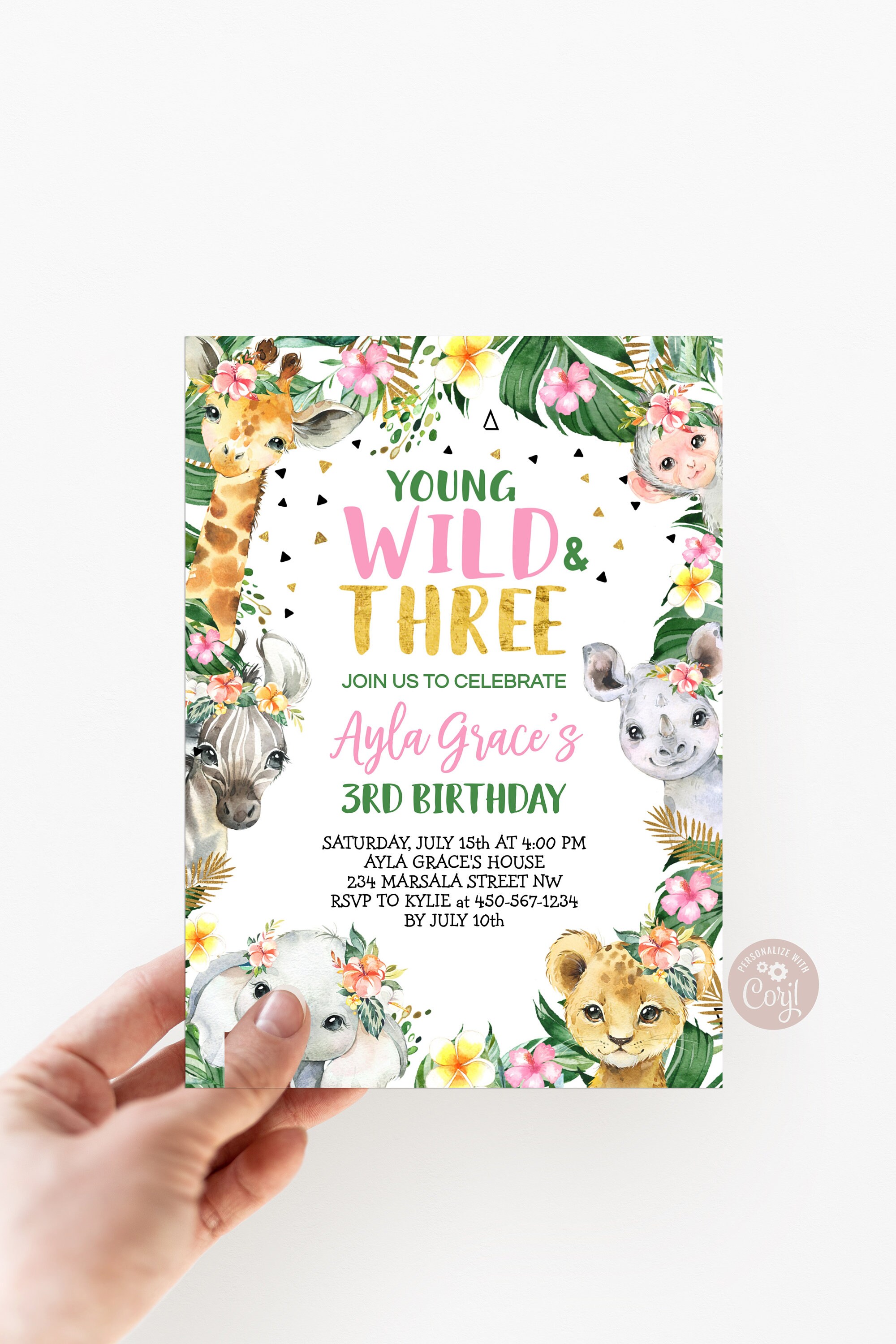 Editable Groovy Young Wild and Three 3rd Birthday Invite -  Denmark