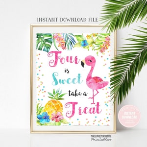 Flamingo Birthday Treat Table Sign: Four is Sweet (Digital Download)