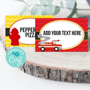 Fire Truck Food Tent Labels EDITABLE Template , Firefighter Party Printable, Party Fireman Theme Party Place Cards x 4 Instant Download