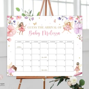 Bearbeitbarer Feen-Fälligkeitsdatumskalender Errate Babys Geburtstagsvorhersage Baby-Ankunftsfee Wunderliche verzauberte DRUCKBARE DOWNLOAD FWE