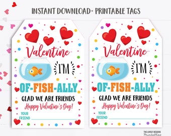 Valentine Goldfish Tags, O'fish'ally Glad We're Friends, Kids Valentine Gift tags Preschool Classroom School Fish Tag INSTANT DOWNLOAD