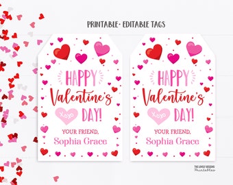 Hearts Valentine&#39;s Day Tag, Editable Hearts Tags Valentine&#39;s Day Classroom Hearts School Tag Valentine Gift Tag Instant Download Printable