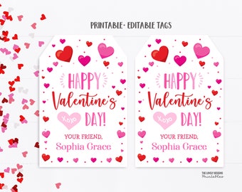 Hearts Valentine's Day Tag, Editable Hearts Tags Valentine's Day Classroom Hearts School Tag Valentine Gift Tag Instant Download Printable