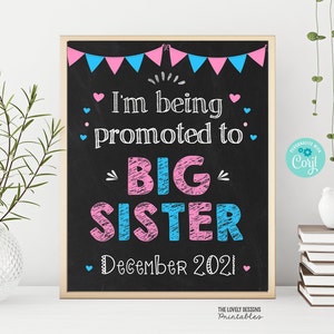 EDITABLE Big Sister Pregnancy Announcement Promoted To Big Sister Printable Gender Reveal Pregnancy Reveal Chalkboard PRINTABLE DOWNLOAD