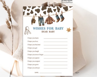 Cowboy Wishes for Baby Card Cowboy Baby Shower Activity Country Western Wild Boy West Ranch A Little Cowboy on the way INSTANT DOWNLOAD CWB