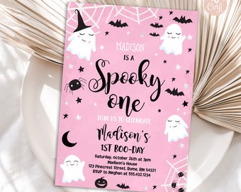 Spooky One Halloween Pink Ghost Birthday Invitation Spooky Ghost Cute Spooktacular Halloween Party Invite Editable PRINTABLE DOWNLOAD HPB14