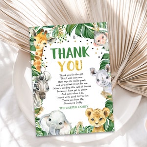 MODIFIABLE Jungle Merci carte Jungle bébé douche cartes Jungle garçon Safari animaux Zoo neutre Safari bébé douche cartes TÉLÉCHARGEMENT IMPRIMABLE