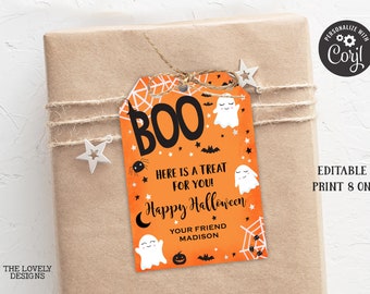 EDITABLE Halloween Gift Tag Halloween Orange Ghost Birthday Favor Tags Trick or Treat Spooky Ghost Costume Party PRINTABLE DOWNLOAD HBO23