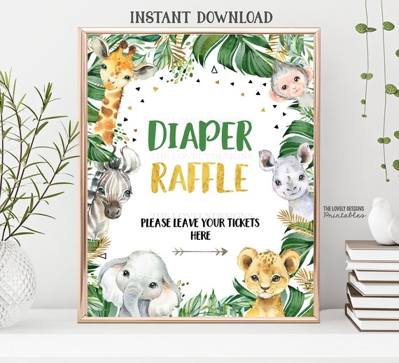 Jungle Diaper Raffle Sign Jungle Baby Shower Safari Animals | Etsy