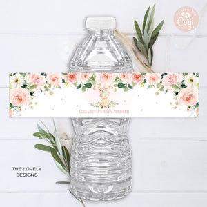 EDITABLE Bunny Bottle Label Bunny Baby Shower Easter Bunny Floral Pink Some Bunny is on the Way Bunny Wrap Decor PRINTABLE DOWNLOAD BPF4