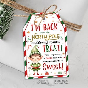 Elf I&#39;m Back Treat Tag: Printable Christmas Holiday (INSTANT DOWNLOAD)