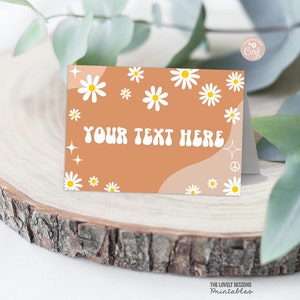Retro Groovy Food Tent Label: Editable Floral Daisy Design (Printable Download)