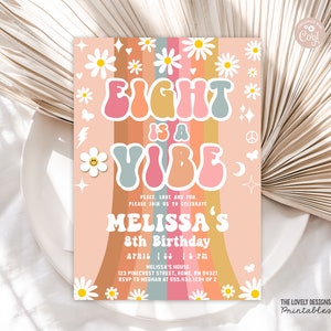 Groovy 8th Birthday Invitation: Retro 70s Daisy Party (PRINTABLE DOWNLOAD)