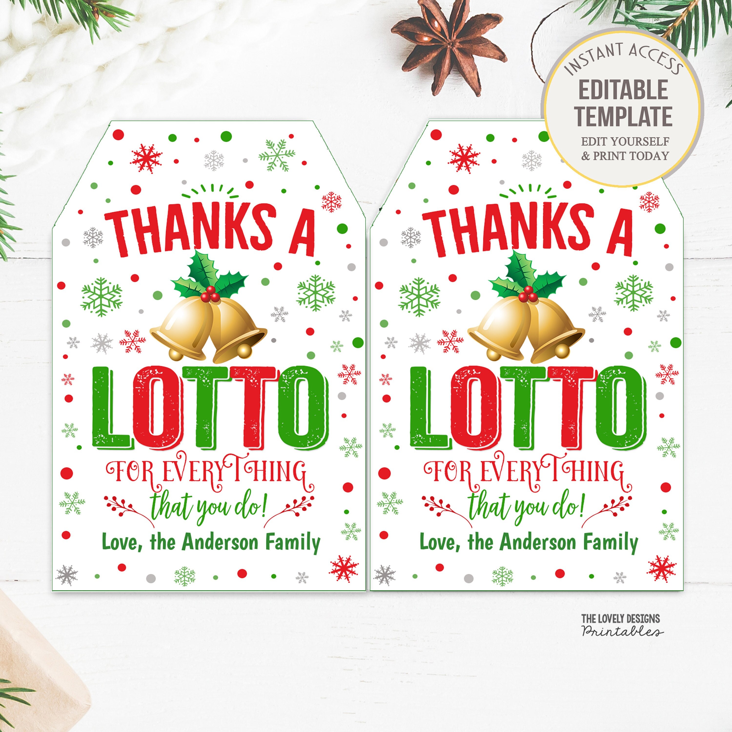 Editable Christmas Lottery Gift Card Holder, Thanks a Lotto for All You Do  Christmas Lottery Gift INSTANT DOWNLOAD Thank You a Lottery X001 