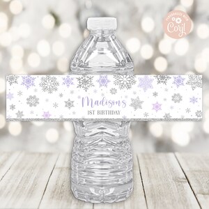 EDITABLE Winter Bottle Label Winter Birthday Party Labels Snowflakes Lavender Purple Winter Wonderland Bottle Label PRINTABLE DOWNLOAD