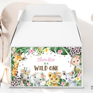 EDITIERBARE Wild One Giebel Box Label Leopard Print 1. Geburtstag Gastgeschenke Mädchen Wild Safari Geschenk Leckerli Box Label DRUCKBARER DOWNLOAD JLP3