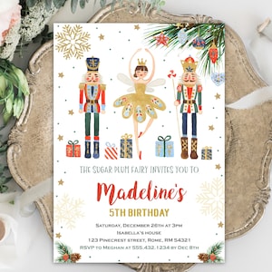 Editable Nutcracker Birthday Invitation, Sugar Plum Fairy Birthday Invitation, Nutcracker Ballet Christmas Party Instant Download Editable
