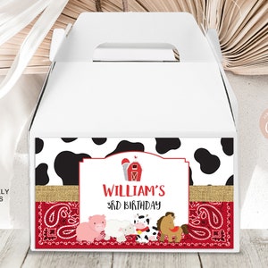 Editable Farm Gable Box Label Farm Birthday Party Favors Farm Bandana Red Animals Barnyard Bash Farm Treat Box PRINTABLE DOWNLOAD FBR