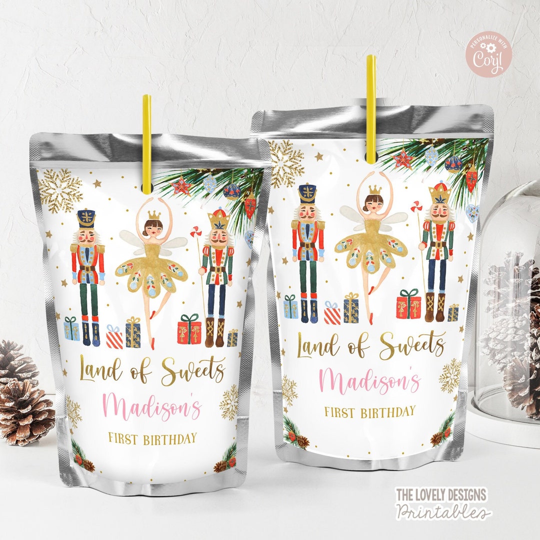 EDITABLE Nutcracker Juice Pouch Label Land of Sweets Sugar Plum Fairy