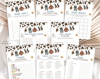 Cowboy Baby Shower Games x8 Package Cowboy Baby Shower Activity Country Western Wild Boy West A Little Cowboy on the Way NSTANT DOWNLOAD CWB