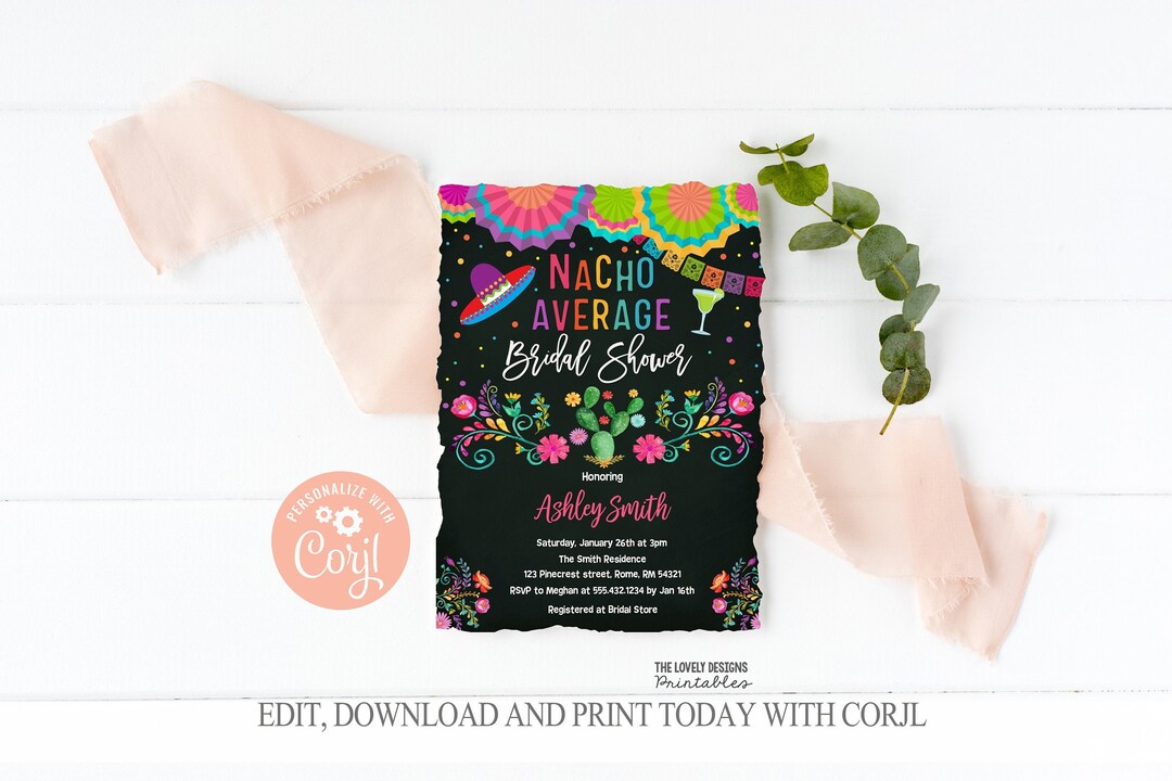 Nacho Average Bridal Shower Invitation, Template, Fiesta Bridal Shower