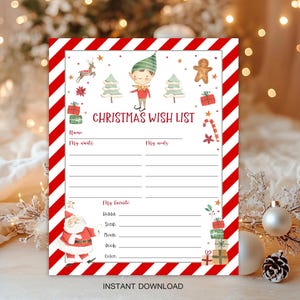 Carta de lista de deseos para Papá Noel Tradiciones navideñas Actividad Vacaciones Niños Polo Norte Nochebuena Caja Elfo Cartas Papá Noel DESCARGA INMEDIATA