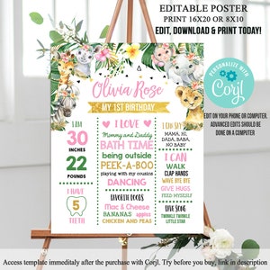 EDITABLE Safari Birthday Milestone Poster Two Wild Birthday Milestone Poster Wild One Milestone Poster Safari Jungle Decor Instant Download