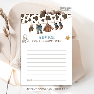 Consejos de vaquero para que la futura mamá sea tarjeta Cowboy Baby Shower Actividad Country Western Wild Boy West Ranch Un pequeño vaquero DESCARGA INSTANTE CWB
