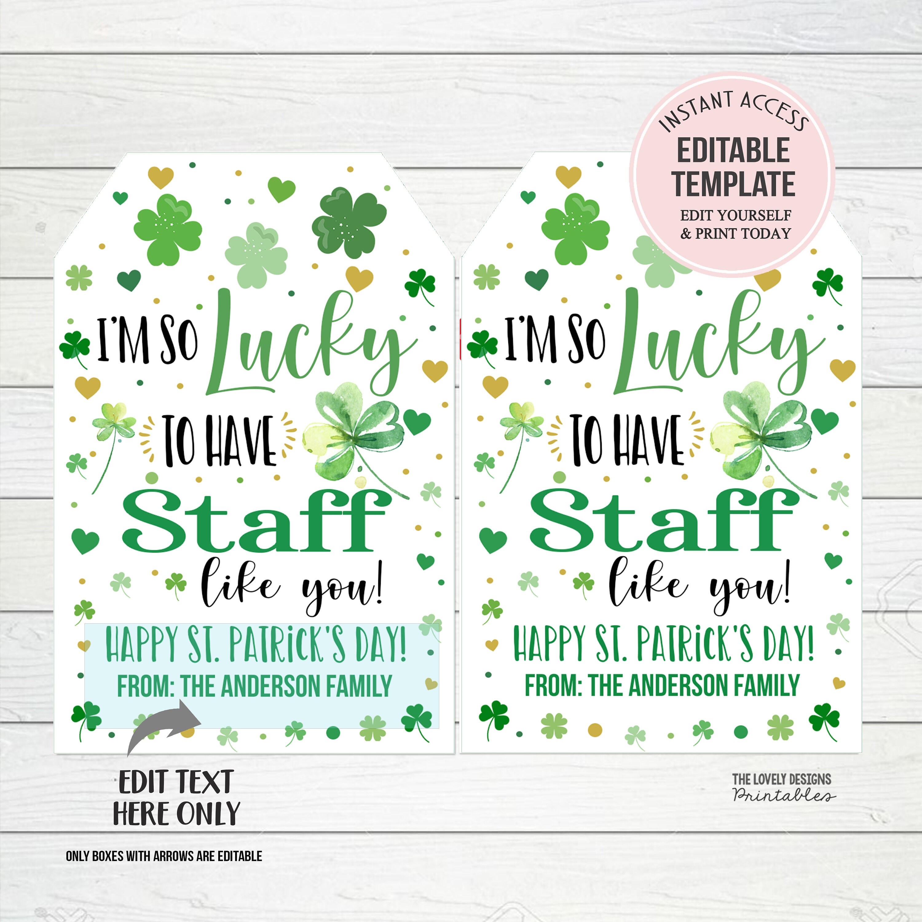 St Patrick's Day Thank You Tag Printable Staff Appreciation St Patricks ...