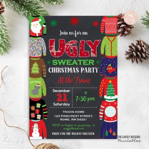 Ugly Sweater Invitation Ugly Sweater Party Christmas invitation Holiday Invitation Tacky Sweater EDITABLE Instant Download with Corjl
