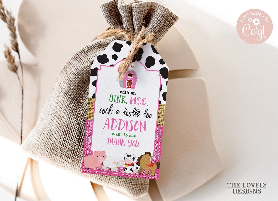 EDITABLE Farm Gift Tag Farm Girl Birthday Party Farm Animals Barnyard ...