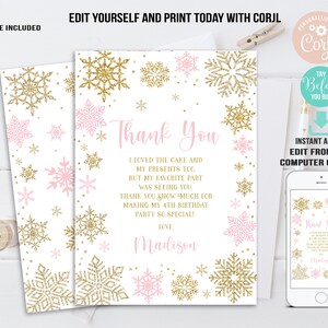 EDITABLE Winter Thank You Card Winter Birthday Party Card Snowflakes ...