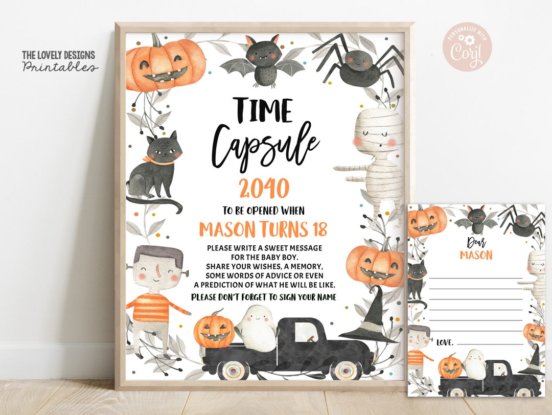EDITABLE Halloween Time Capsule Sign Matching Note Card Halloween 1st 
