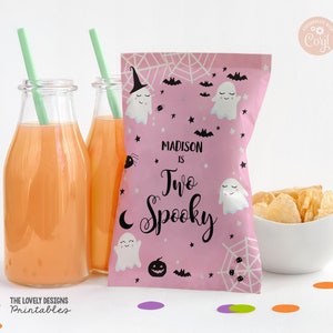 EDITABLE Halloween Chip Bag Wrapper Pink Ghost Two Spooky Favor Bags Spooktacular Halloween Birthday Party Decor PRINTABLE DOWNLOAD HPB14