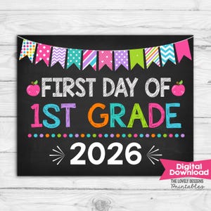 Cartello "Primo giorno di prima elementare" per bambina - DOWNLOAD IMMEDIATO - Accessorio fotografico - Cartello "Primo giorno di prima elementare" - Lavagna per il ritorno a scuola - Stampabile digitale