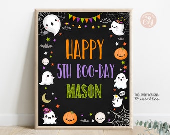 Editable Halloween Birthday Sign Halloween Boo-Day Chalkboard Party Sign Spooky Cute Ghost Spooktacular Party PRINTABLE DOWNLOAD CG1