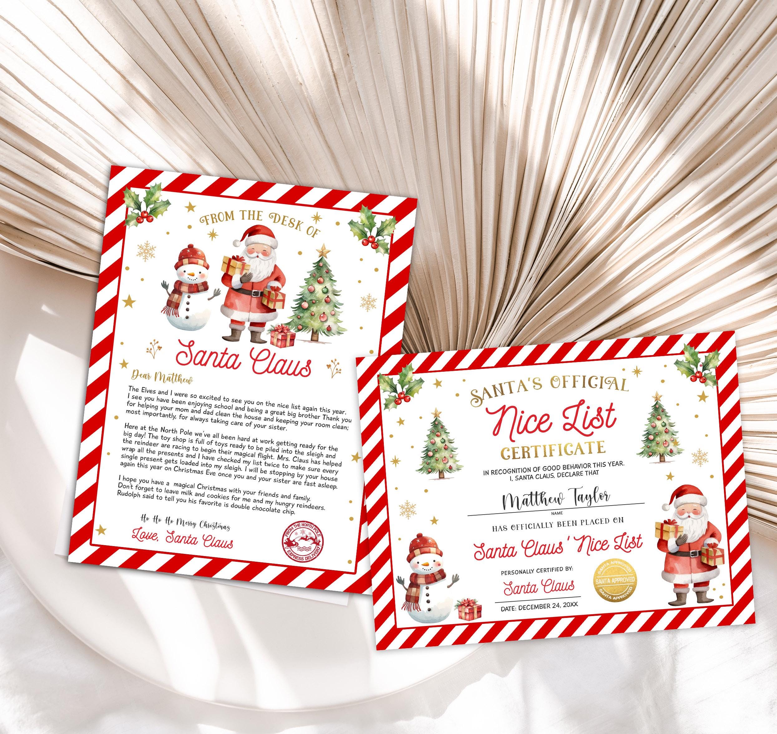 Editable Official Letter From Santa Claus and Nice List Certificate ...