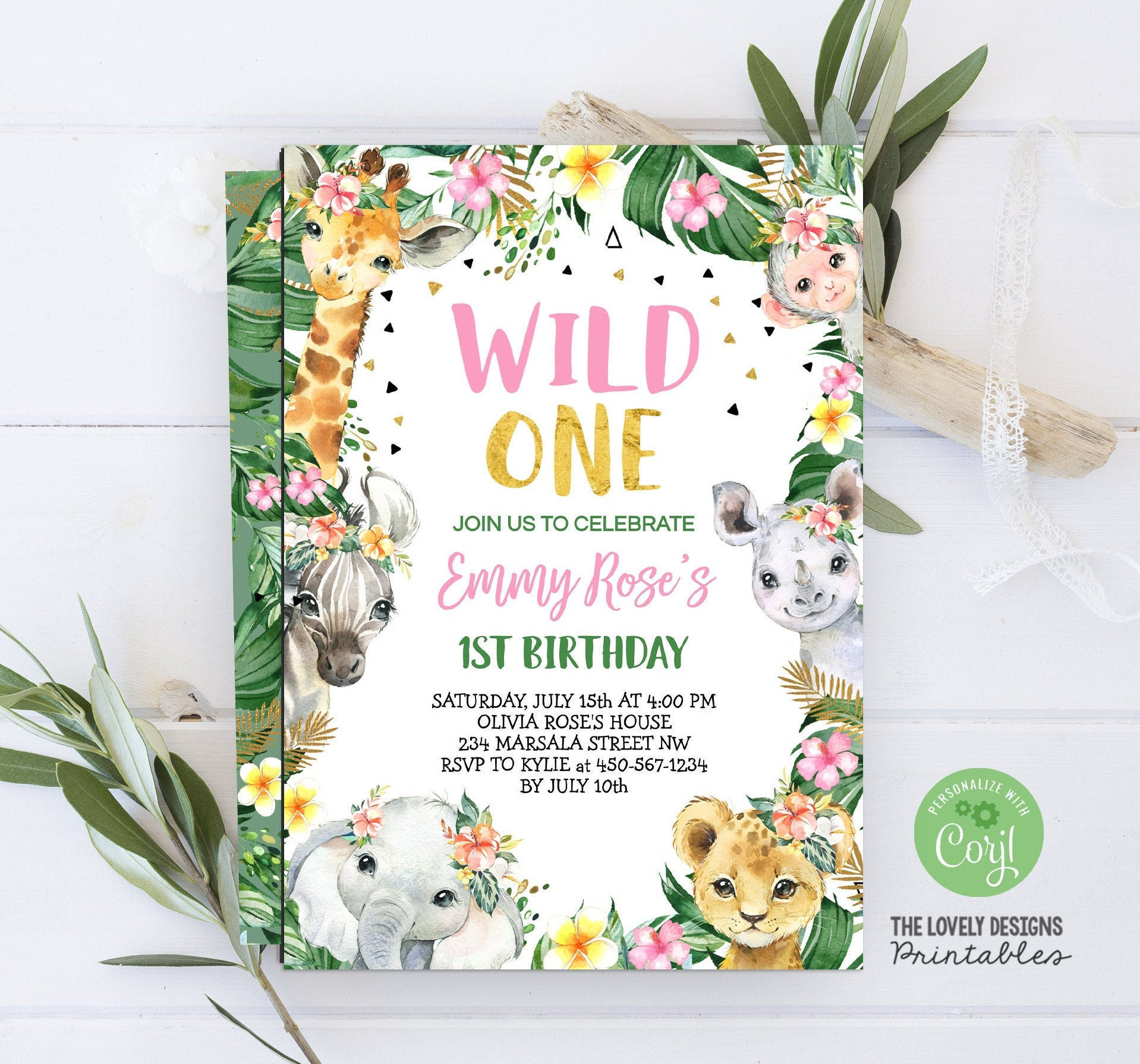 Wild ONE Birthday Invitation Girl Wild ONE Jungle Birthday - Etsy UK