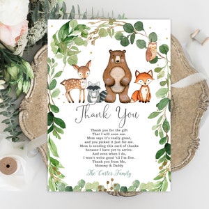 Woodland Animals Thank You Card: Editable Baby Shower (Printable Download)