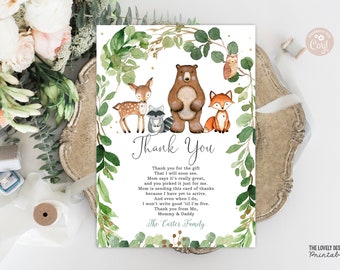 Woodland Animals Thank You Card: Editable Baby Shower (Printable Download)