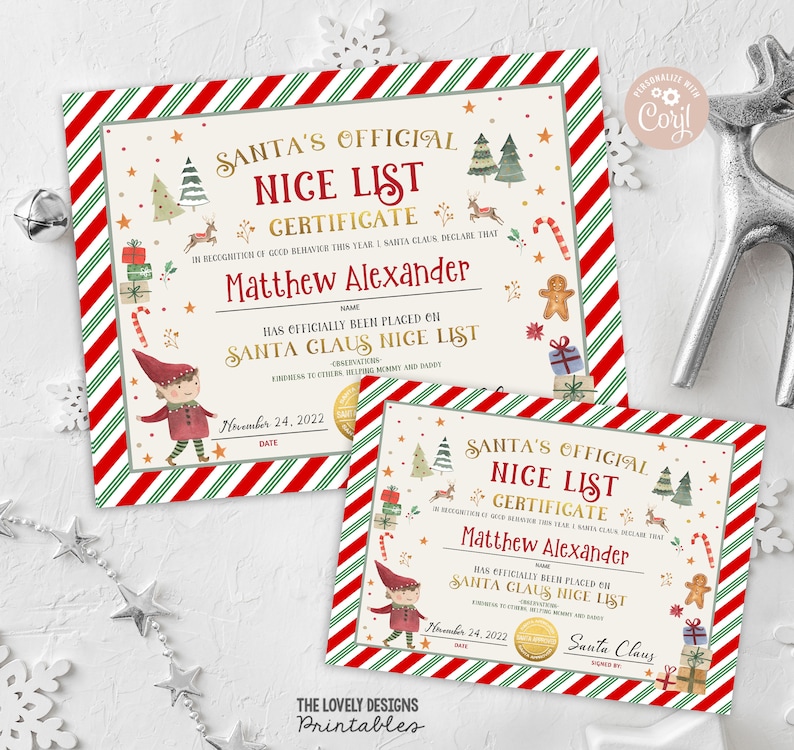 Editable Santa Claus Official Nice List Certificate Letter From Desk ...