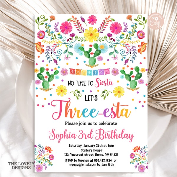 Fiesta Invitation Three-esta Birthday Invitation EDITABLE Invitation Fiesta Birthday Invitation Fiesta Mexican Party PRINTABLE DOWNLOAD FD2