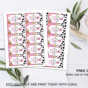 EDITABLE Farm Gift Tag Farm Girl Birthday Party Farm Animals Barnyard ...