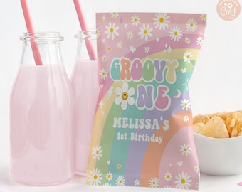 Modifiable Groovy One Chip Wrapper Daisy Groovy Birthday arc-en-ciel rose violet menthe hippie rétro des années 70 Party Vibes TÉLÉCHARGEMENT IMPRIMABLE GRP8