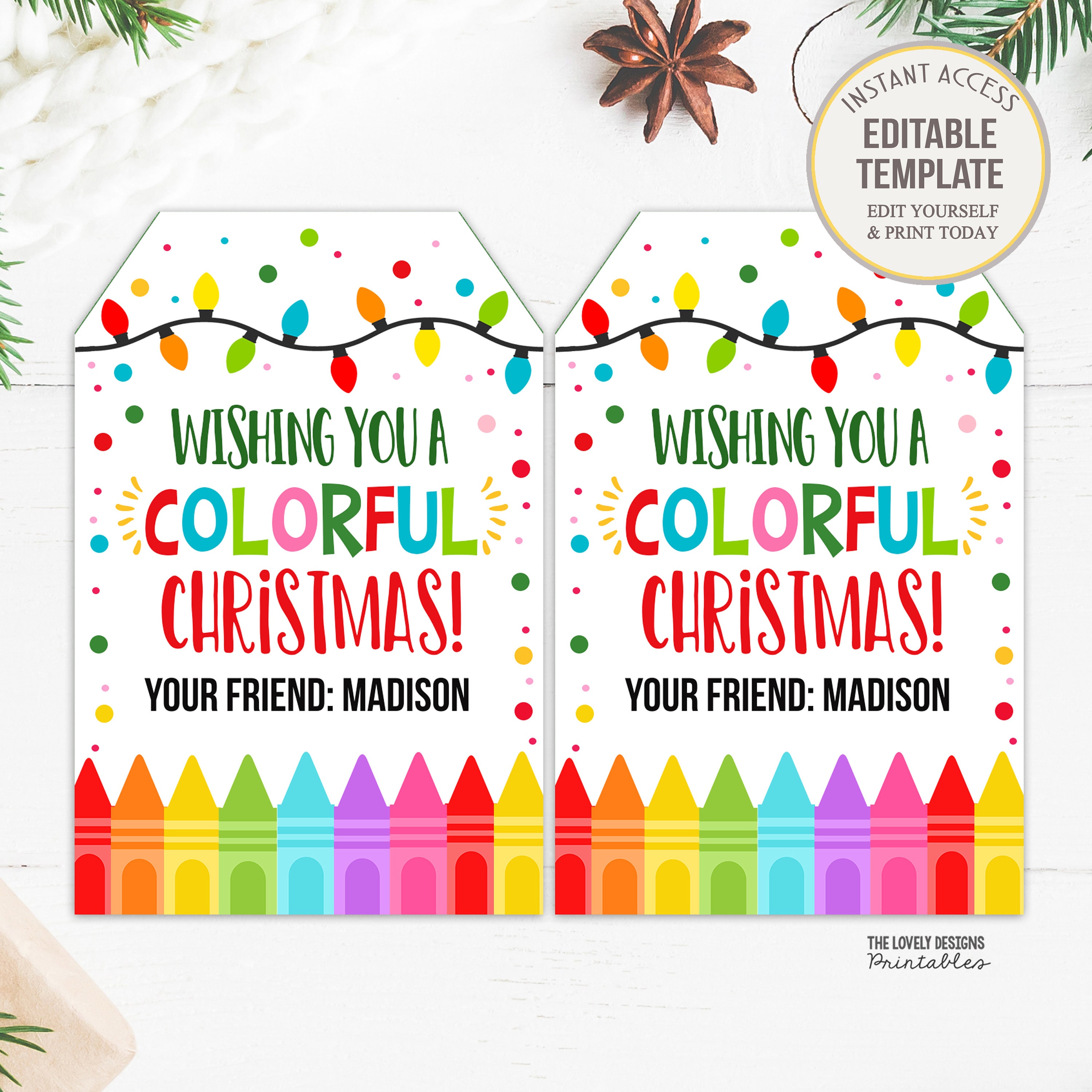 editable wishing you a colorful christmas gift tag crayon gift